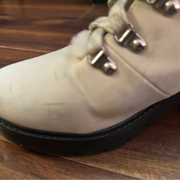 🌿SALE🌿ESPRIT Ivory Leather Lace-up Winter Heeled Combat Boots Faux Fur 9.5 - Picture 8 of 15